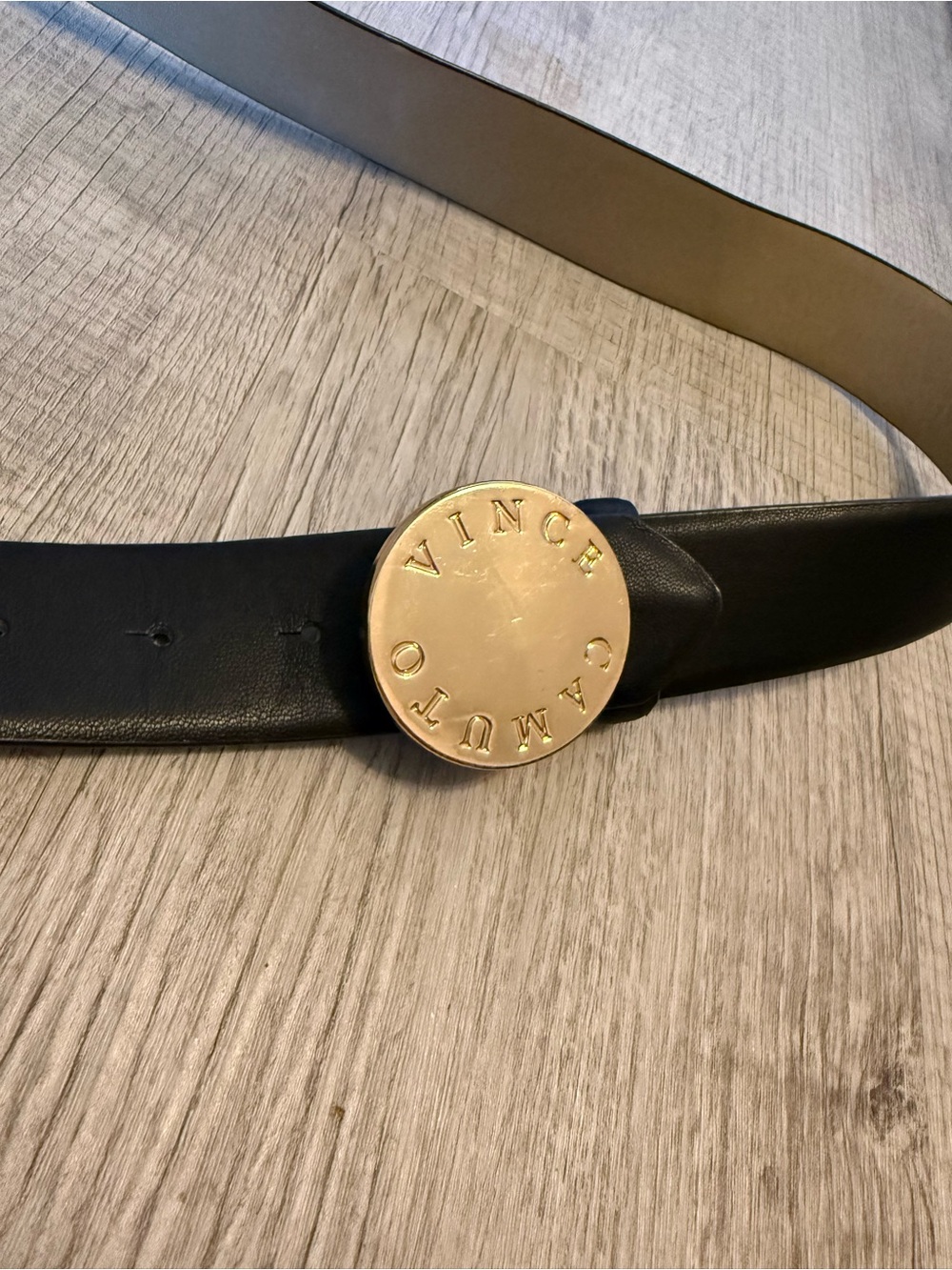 Vince Camuto Gold and Black Leather Belt Women's Size XL